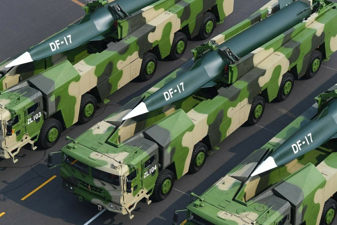 Chinese military vehicles carrying DF-17 hypersonic missiles during a parade in Beijing in 2019. Photo: Weibo