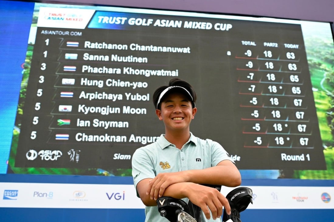 Thailand’s Ratchanon Chantananuwat shot a nine-under-par 63 to take a share of the lead in the inaugural Trust Golf Asian Mixed Cup. Photo: Paul Lakatos / Asian Tour 