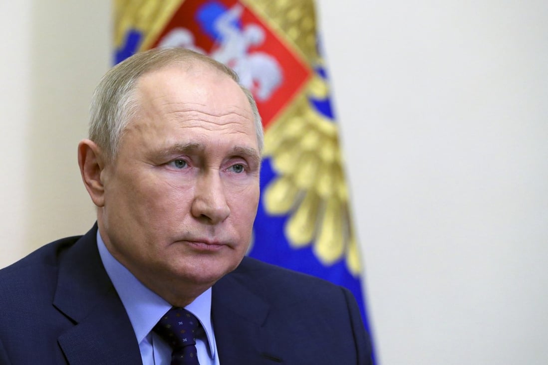 Russian President Vladimir Putin chairs a Security Council meeting via videoconference at the Novo-Ogaryovo residence outside Moscow. Photo: Sputnik, Kremlin Pool Photo via AP