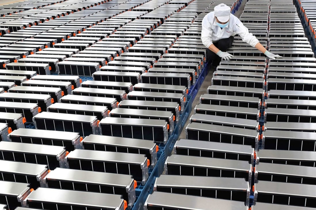 A factory for the Xinwangda Electric Vehicle Battery Co, which makes lithium batteries for electric cars, in Nanjing in China’s eastern Jiangsu province. Photo: AFP