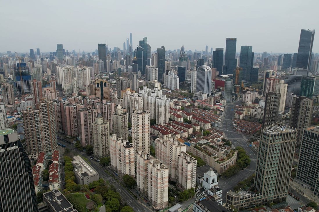 An aerial photo of the locked down Puxi area of Shanghai on April 1. Photo: SCMP/ Thomas Yau
