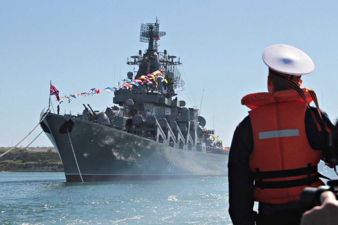 Russia’s Moskva warship moored in the Ukrainian Black Sea port of Sevastopol. File photo: Reuters
