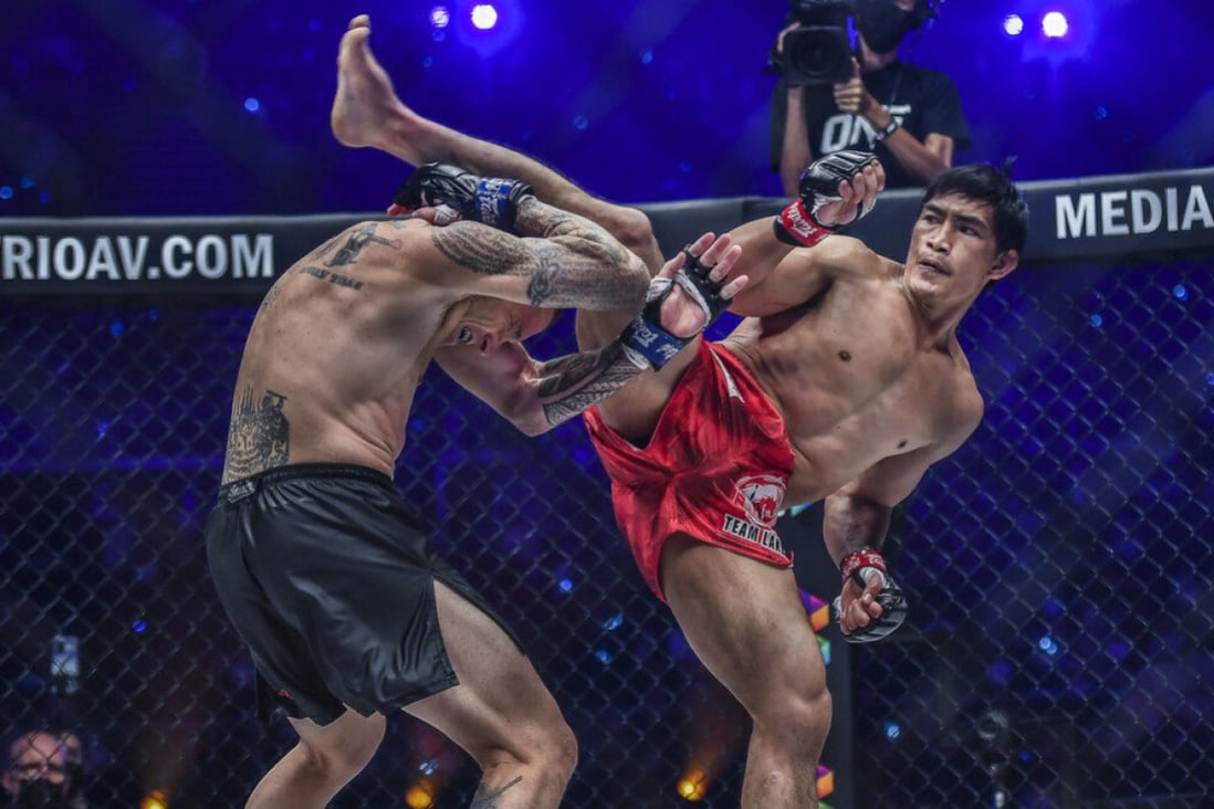 Eduard Folayang throws a kick at John Wayne Parr during their Muay Thai bout at ONE X in Singapore. Photos: ONE Championship