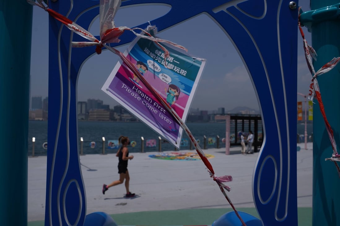Facilities are closed on the Wan Chai Temporary Promenade on April 14. Photo: Sam Tsang