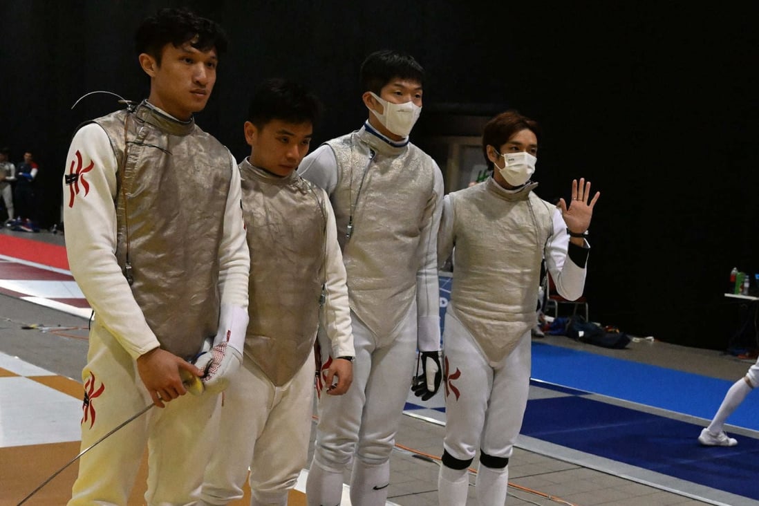 Four Hong Kong foilists in the bronze medal match, (left to right) Ryan Choi Chun-yin, Yeung Chi-ka, Cheung Ka-long, Nicholas Edward Choi. Photo: FIE