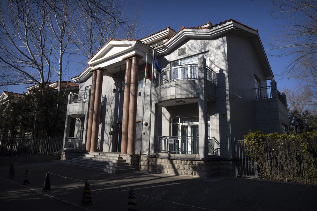 The closed Lithuanian embassy in Beijing. Photo: AP 