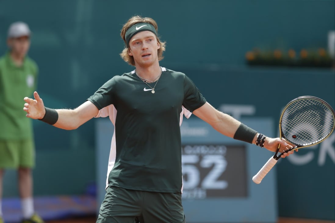 Andrey Rublev of Russia reacts during his second round match against Jiri Lehecka of Czech Republic at the Serbia Open tennis tournament. Photo: EPA-EFE