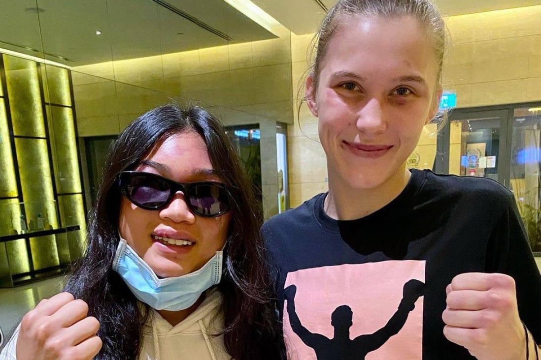 Jackie Buntan (left) and Smilla Sundell pose for a photo together after their strawweight Muay Thai title war at ONE 156 in Singapore. Photo: Instagram/@smilla_fairtex