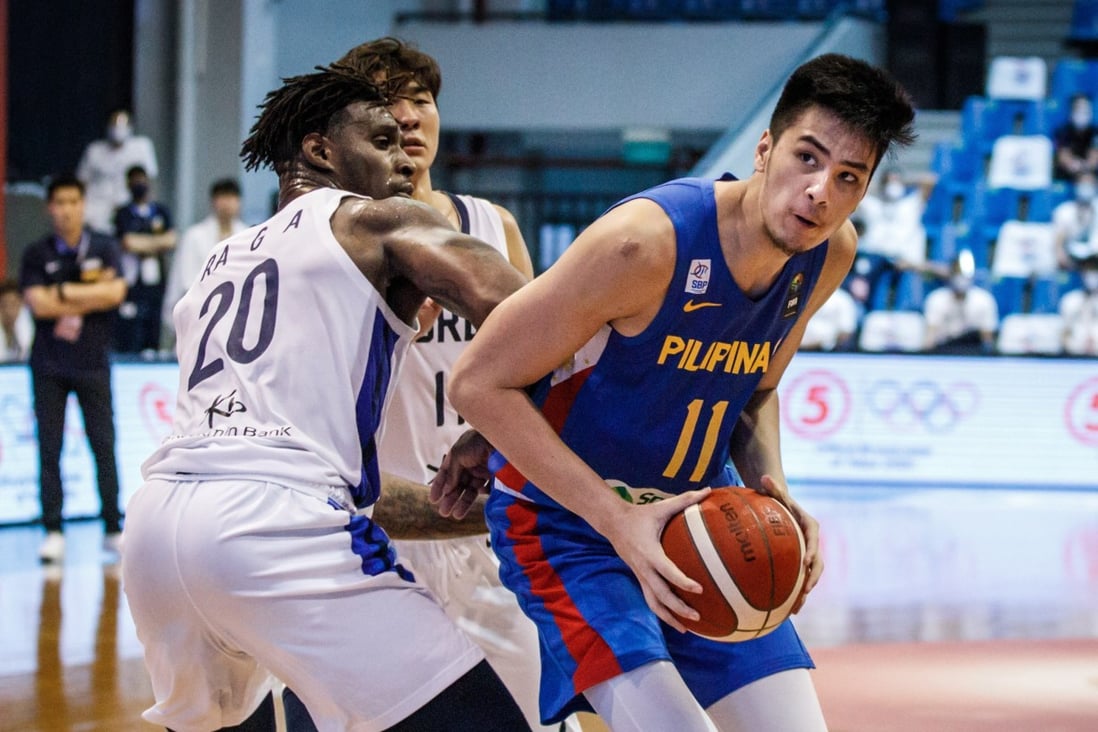 Kai Sotto of the Philippines in action against Guna Ra of South Korea during the FIBA Asia Cup 2021 qualifiers. Photo: EPA-EFE