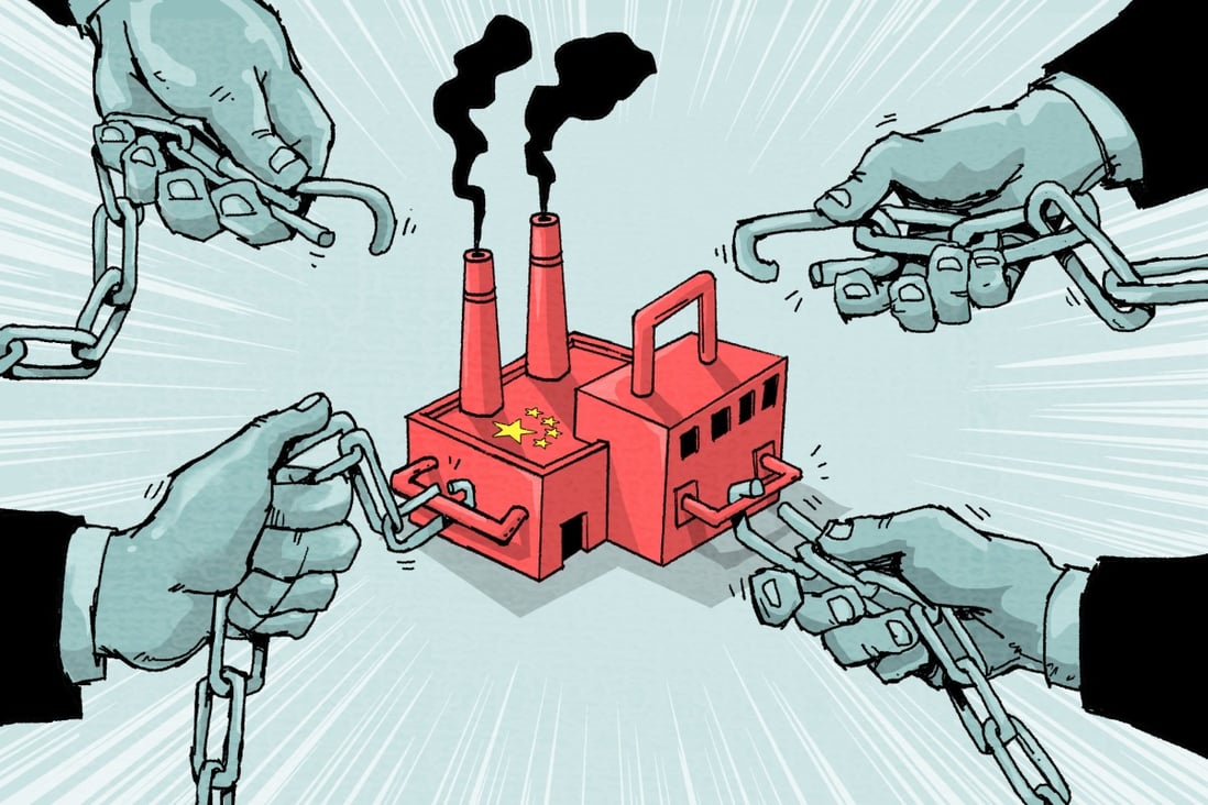 Manufacturers have been growing increasingly uncertain amid the ongoing supply and production chain instability caused by virus-induced lockdowns, including in Shanghai which impacted operations at the nearby Port of Ningbo-Zhoushan. Illustration: Henry Wong