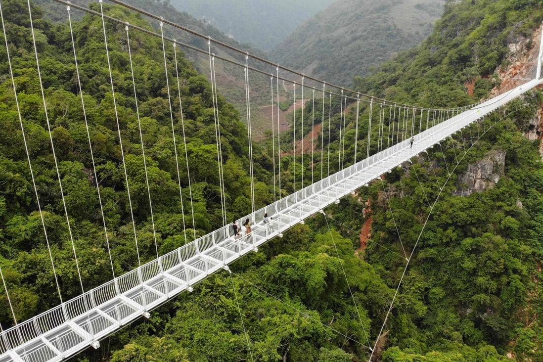 The newly constructed Bach Long glass bridge in Moc Chau, Vietnam’s Son La province, on Friday. Photo: AFP
