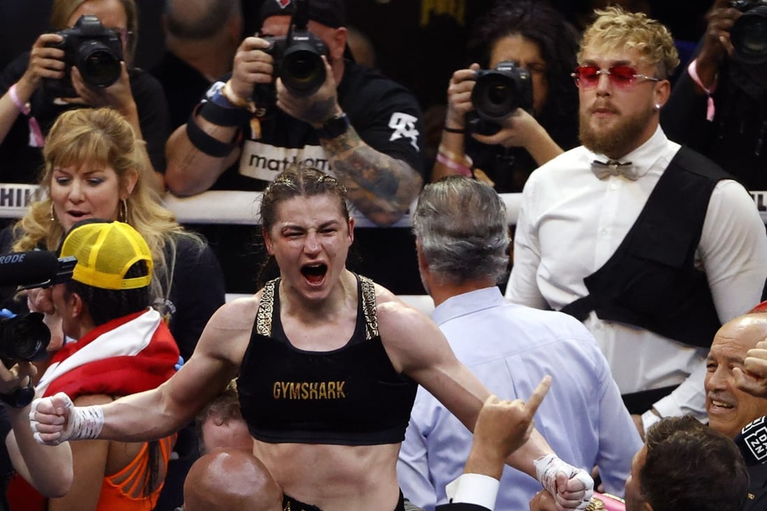 Irish boxer Katie Taylor (centre) celebrates after winning by a split decision to retain the undisputed world lightweight championship over Amanda Serrano at Madison Square Garden. Photo: EPA-EFE