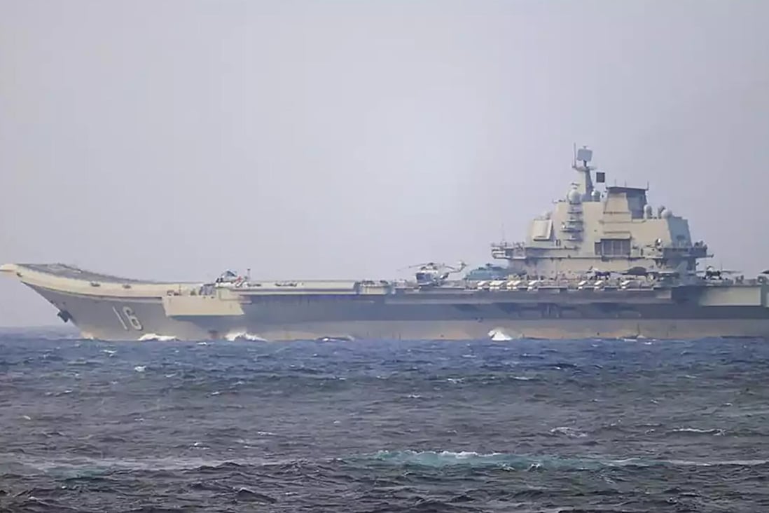 Chinese aircraft carrier Liaoning sails through the Miyako Strait near Japan’s Okinawa in April 2021. Photo: Defence Ministry of Japan
