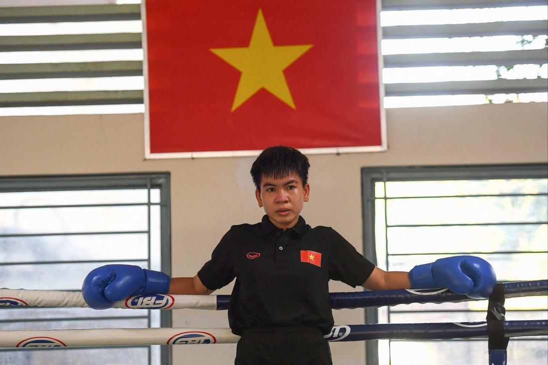 Nguyen Thi Thu Nhi, Vietnam’s first world boxing champion, takes a break during a training session at the Ho Chi Minh City National Sports Training Centre in Ho Chi Minh City. Photo: AFP