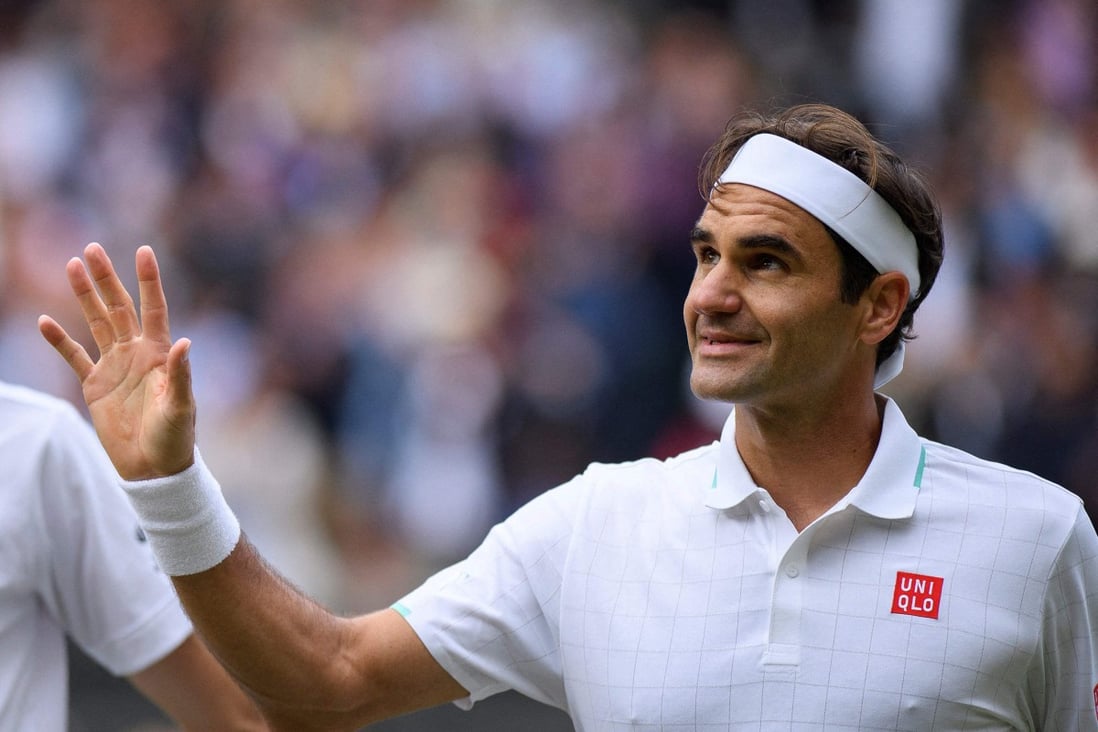 Roger Federer after losing his men’s doubles quarterfinals match on the ninth day of the 2021 Wimbledon Championships at The All England Tennis Club in Wimbledon, southwest London, on Wednesday, July 7, 2021. Photo: TNS