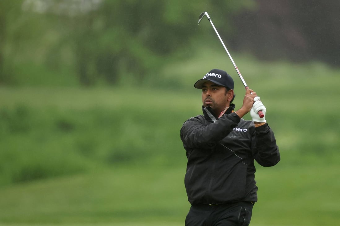 Anirban Lahiri plays his second shot on the sixth hole during the third round of the Wells Fargo Championship at TPC Potomac. Photo: AFP