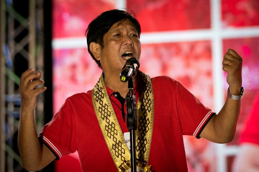 Then-Philippine presidential candidate Ferdinand “Bongbong” Marcos Jr., son of late dictator Ferdinand Marcos, delivers a speech during a campaign rally. Photo: Reuters