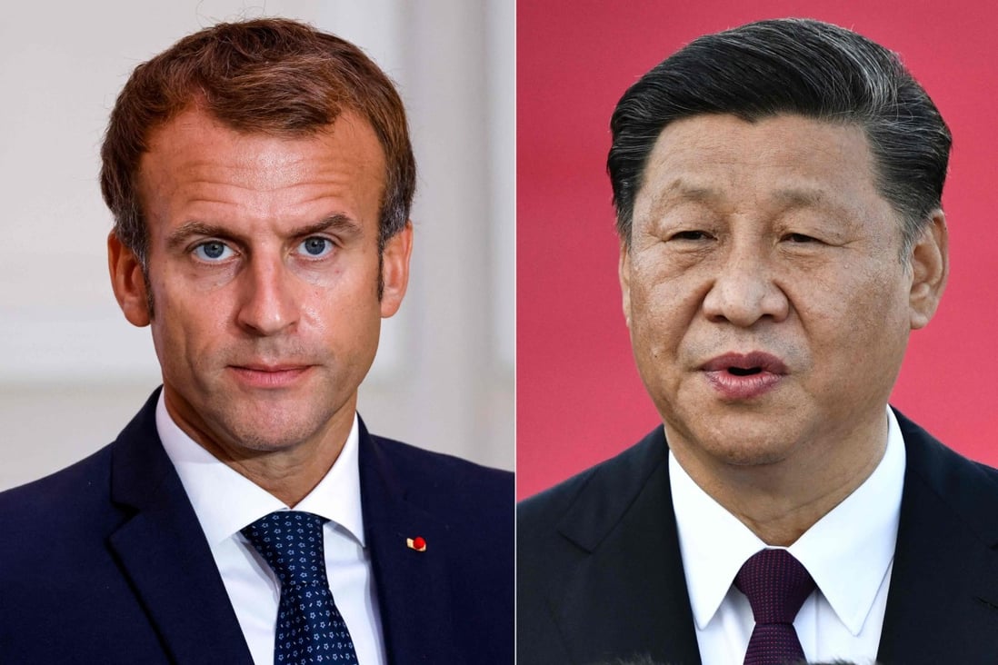 Emmanuel Macron and Xi Jinping addressed some of the testier issues in EU-China relations during talks on Tuesday. Photo: AFP