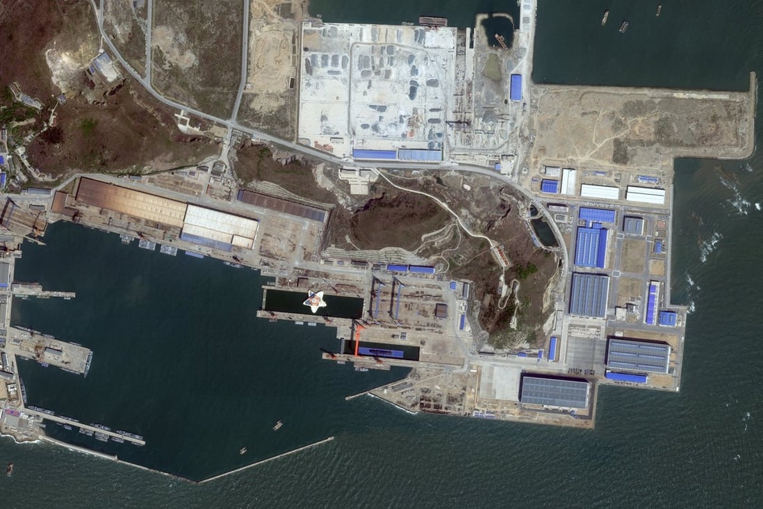 A satellite image taken by Planet Labs shows a dry dock in Huludao Port in Liaoning province, China, on May 4. Photo: Planet Labs PBC/Reuters