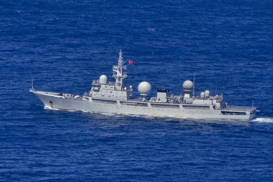 Chinese surveillance ship Haiwangxing had been tracking Australia’s western coastline over the past week. Photo: Australian Defence Department via AP