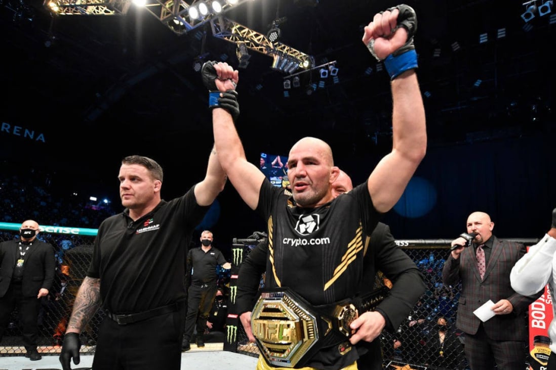 Glover Teixeira of Brazil celebrates winning the UFC light heavyweight title in Abu Dhabi. Photo: Zuffa LLC)