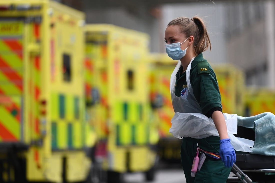 An NHS ambulance worker outside the Royal London Hospital in January. A new report claims Britain’s health agency has become “dangerously overreliant” on medical supplies from China, including personal protective equipment. Photo: EPA-EFE
