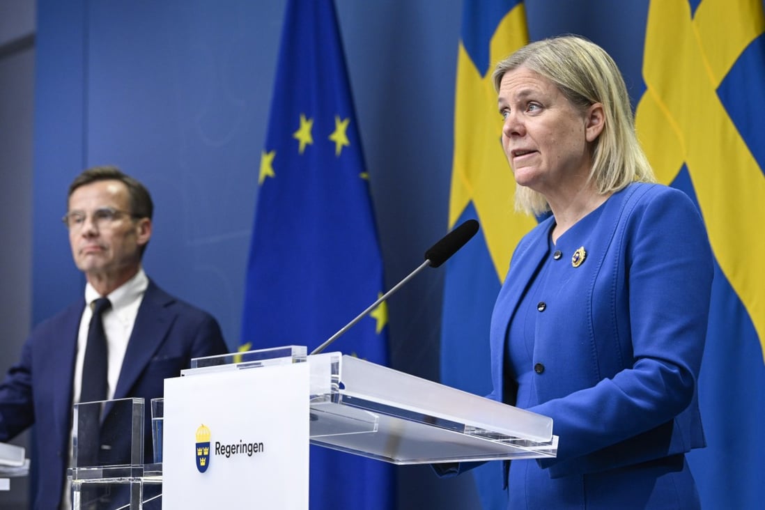Sweden’s Prime Minister Magdalena Andersson and Moderate Party’s leader Ulf Kristersson give a news conference in Stockholm on Monday. Photo: EPA-EFE