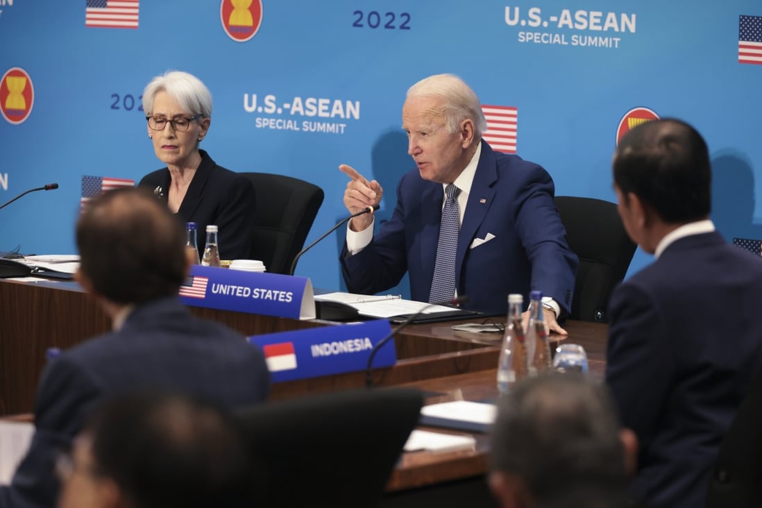 US Deputy Secretary of State Wendy R. Sherman (left) and US President Joe Biden attend the US-Asean Special Summit to commemorate 45 years of US-Asean relations and strengthen Asean’s central role in delivering sustainable solutions to the region’s most pressing challenges. Photo: EPA-EFE