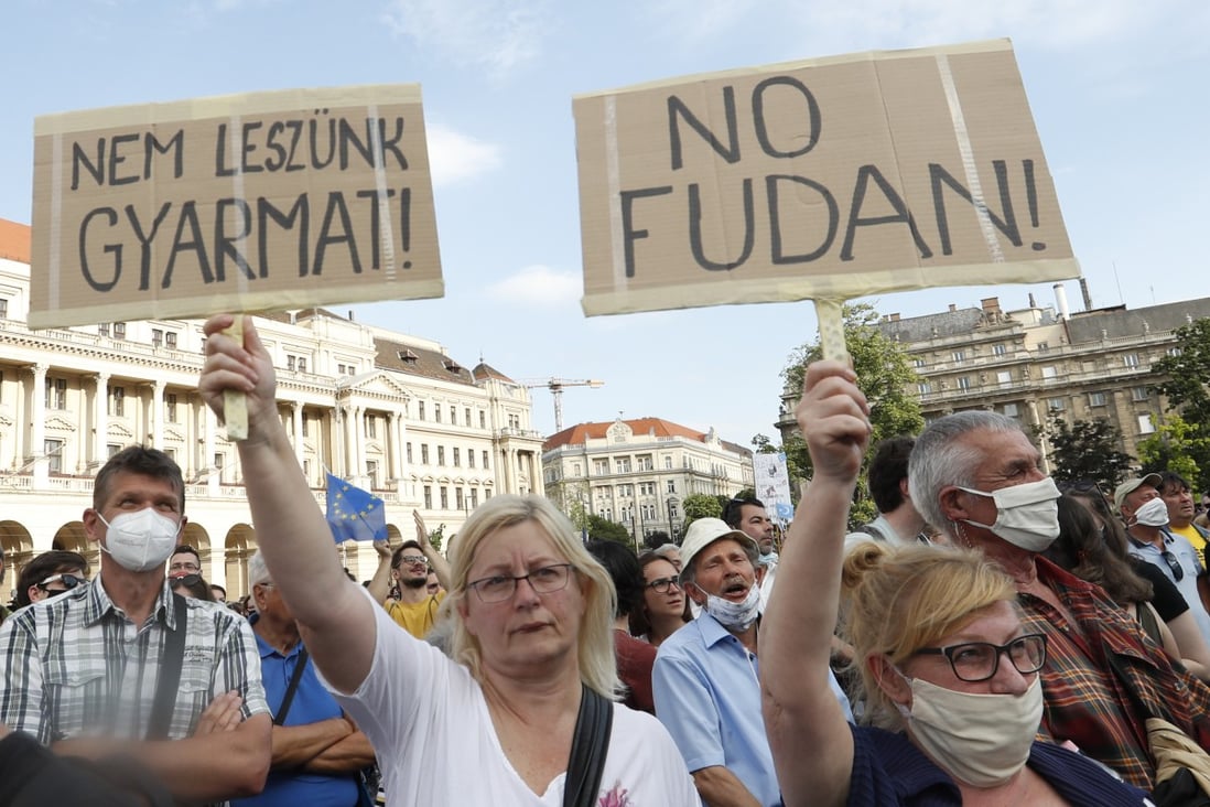The Hungarian government’s plan to build a campus for Fudan University in Budapest sparked street protests. Photo: AP