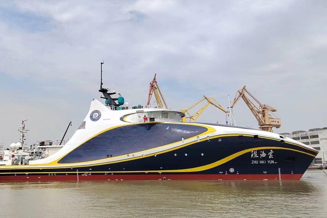 On Wednesday China launched the world’s first unmanned ship. The ship, Zhu Hai Yun has a top speed of 18 knots and can carry dozens of drone aircraft and unmanned water craft. Photo: Handout