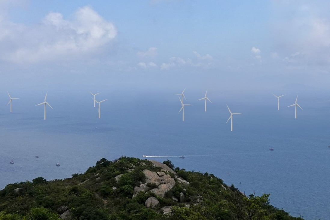 A mock-up of HK Electric’s plan to build a 600-hectare wind farm off Lamma Island. Photo: Handout
