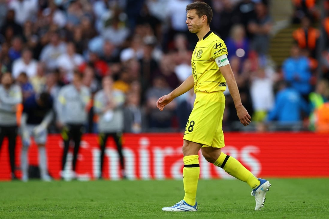 Chelsea captain Cesar Azpilicueta walks away after missing a penalty during the FA Cup final against Liverpool. Photo: Reuters