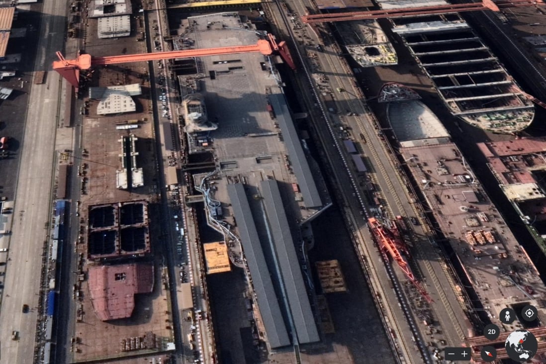 A satellite image of China’s third aircraft carrier the Type 003 nearing completion. Photo: Google Earth