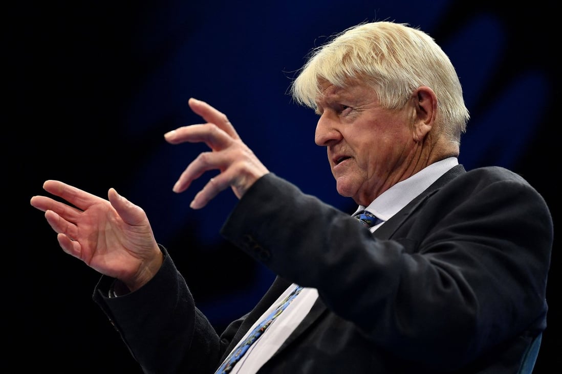 Stanley Johnson, father of Britain’s Prime Minister Boris Johnson, speaks to delegates on the third day of the annual Conservative Party Conference in Manchester in October 2021. Photo: AFP