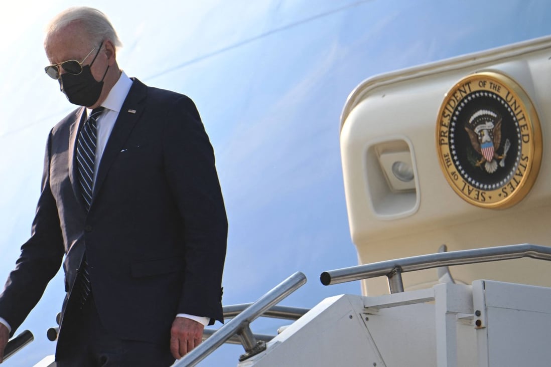 US President Joe Biden arrives at Osan Air Base in Pyeongtaek on Friday. Photo: AFP