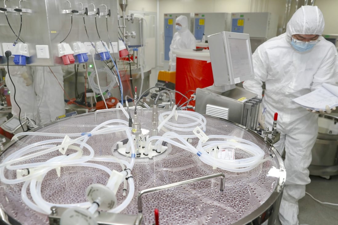 A CanSino Biologics employee works on the production of the recombinant Covid-19 vaccine in September. Photo: Getty Images