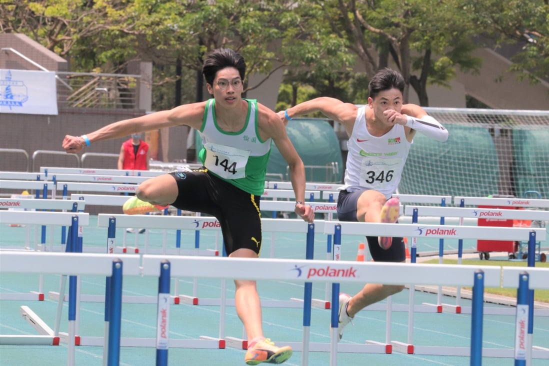 Rico Cheung (left) won his third senior 110 metres hurdles race in a row. Photo: Shirley Chui