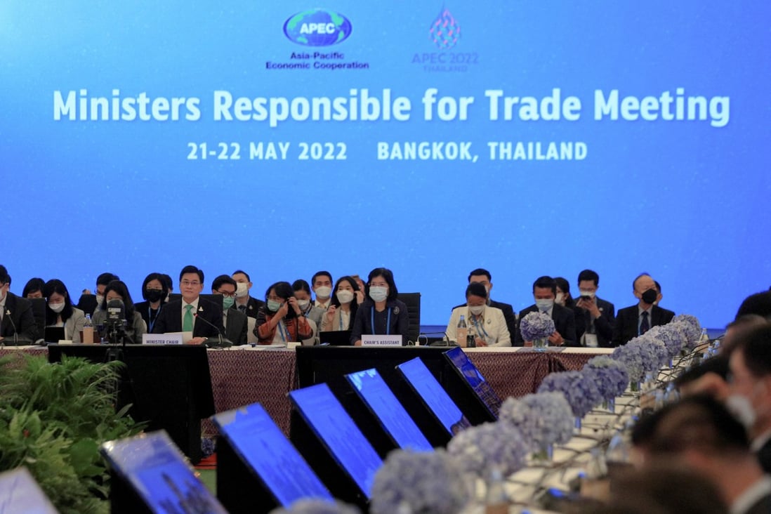 Thai Deputy Prime Minister and Minister of Commerce Jurin Laksanawisit speaks at the opening ceremony of Ministers Responsible for Trade Meeting during the APEC 2022 meeting in Bangkok, Thailand. Photo: Reuters