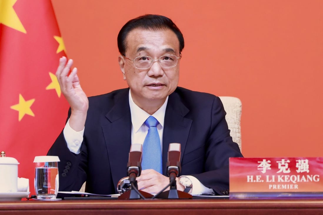 Premier Li Keqiang addresses the China Council for the Promotion of International Trade (CCPIT) symposium in Beijing. Photo: Xinhua
