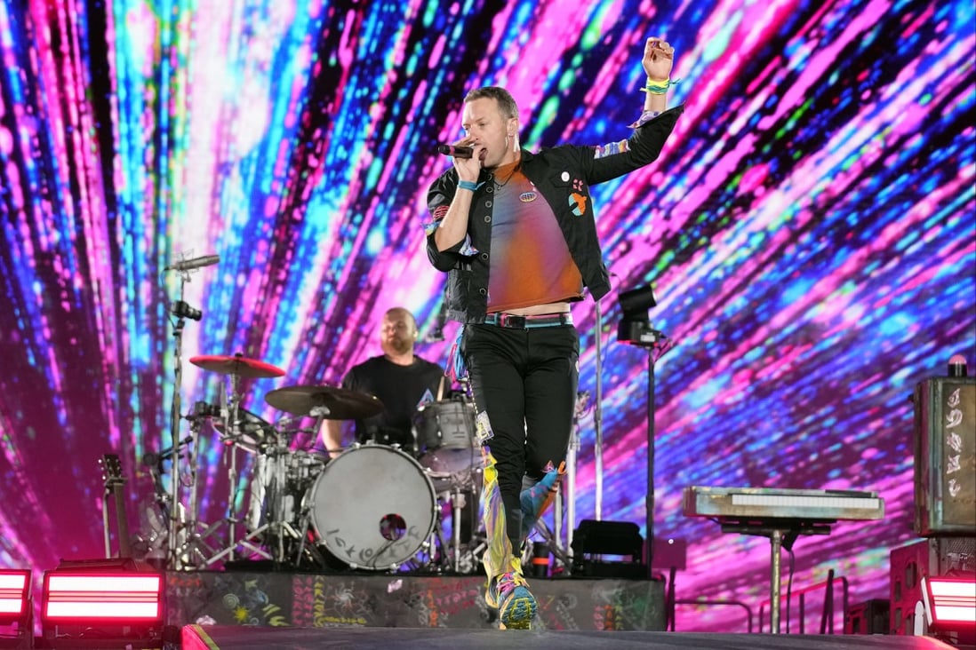 Chris Martin of Coldplay performs during the band’s Music of the Spheres world tour at State Farm Stadium in Glendale, Arizona. Photo: Rick Scuteri/Invision/AP