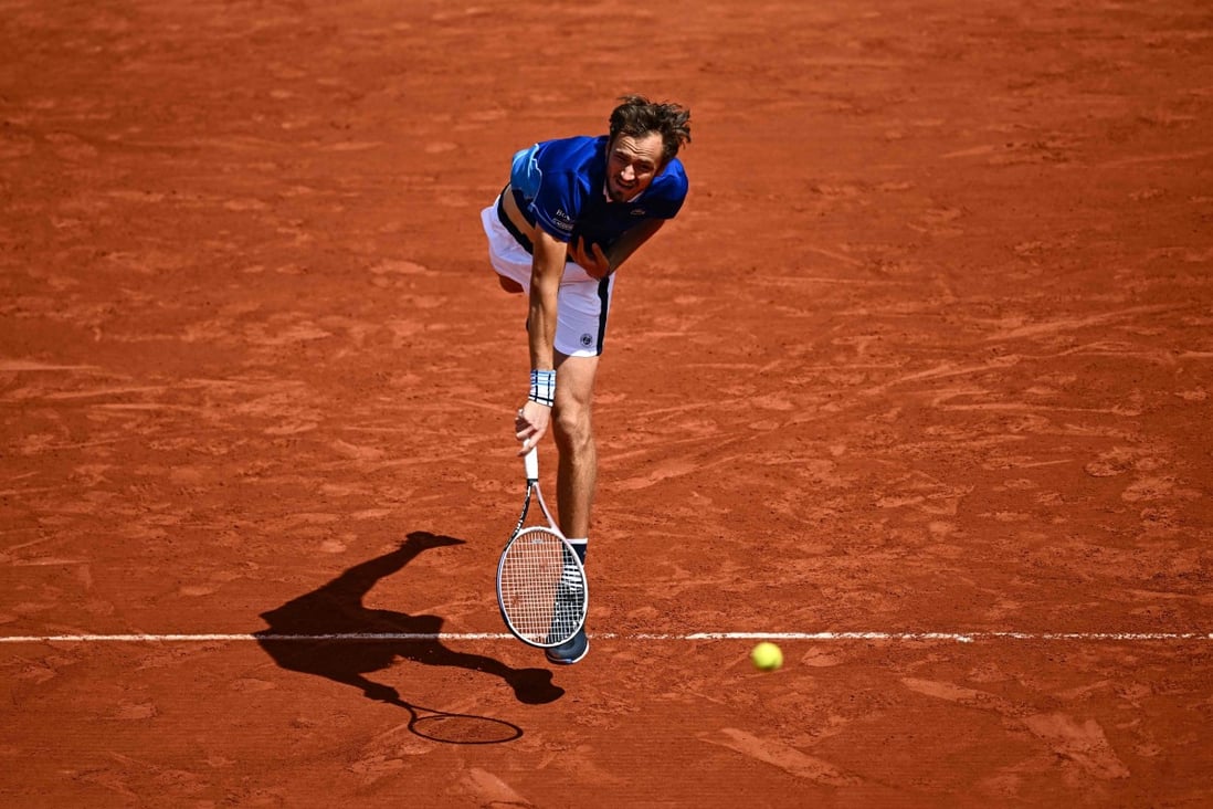 Russia’s Daniil Medvedev serves the ball to Argentina’s Facundo Bagnis during their men’s singles match on day three of the Roland Garros. Photo: AFP