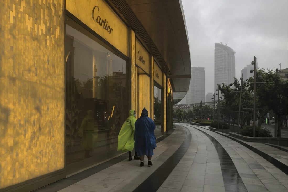 A Cartier store at an empty shopping centre on a rainy day amid Covid-19 lockdowns in Shanghai on May 24, 2022. Photo: AP