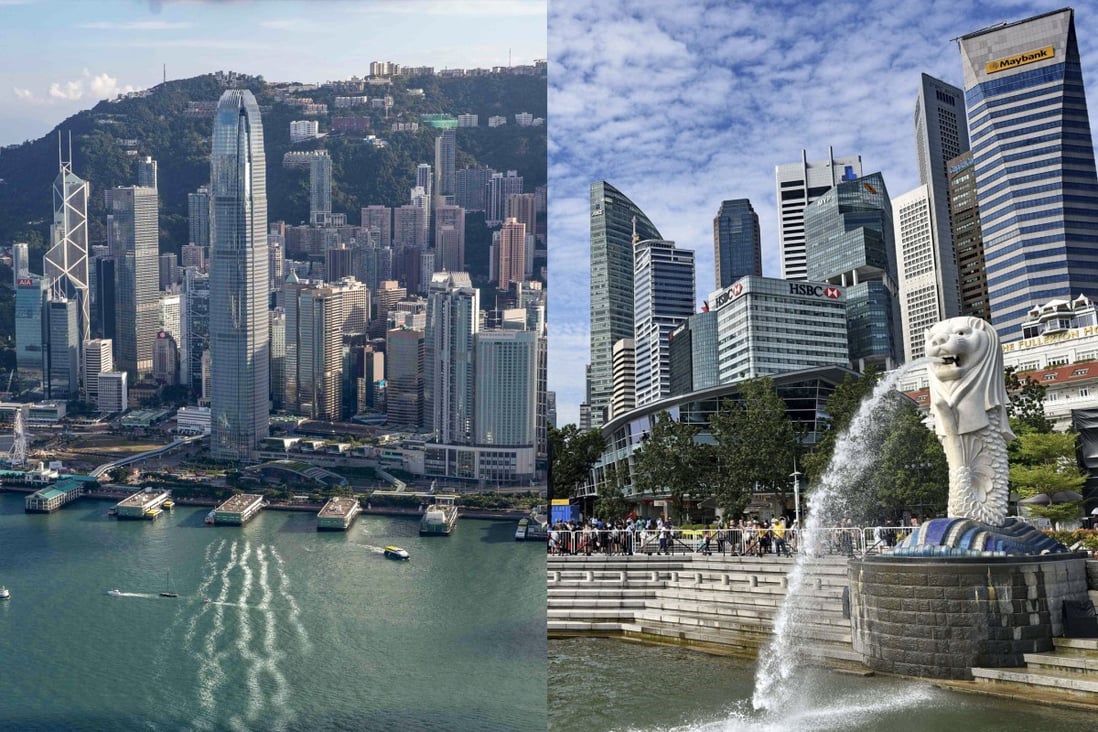 Hong Kong (left) and Singapore are often compared with each other, and healthy competition has developed. Photo: AFP
