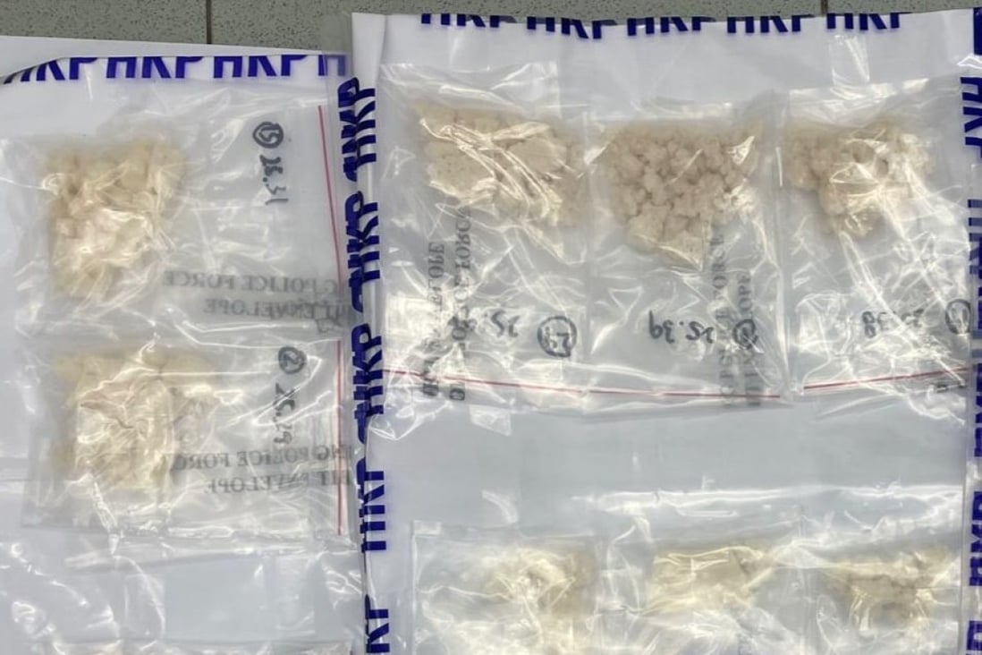 Police display seized drugs found in a Sha Tin flat. Photo: Hong Kong Police