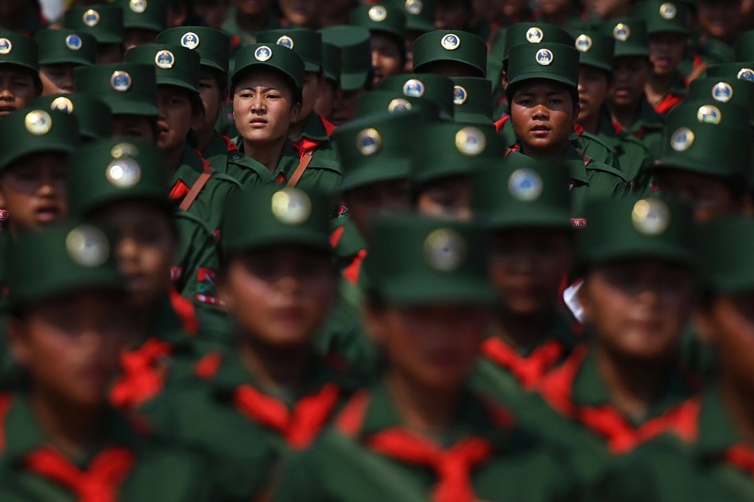 UWSA soldiers participate in a military parade in 2019, to commemorate 30 years of a ceasefire signed with the Myanmar military in the Wa State. Photo: AFP
