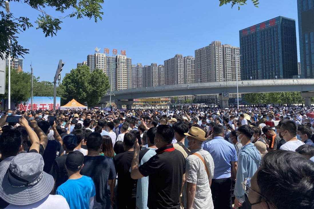 Thousands protested over Covid-19 restrictions in Yanjiao near Beijing on Wednesday. Photo: Handout