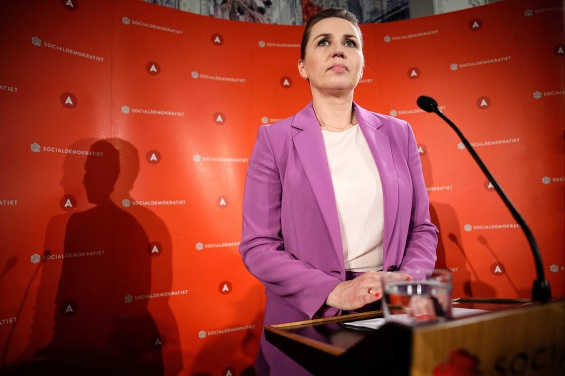 Danish Prime Minister Mette Frederiksen speaks to members of her party at the parliament in Copenhagen on Wednesday, after the first results in a referendum on the abolition of the EU defence opt-out. Photo: AFP