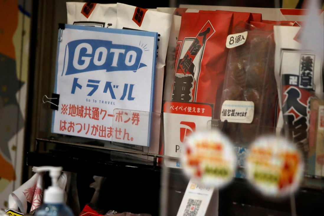 A sign for the ‘Go To Travel’ campaign to encourage domestic travel in Japan. Photo: Reuters
