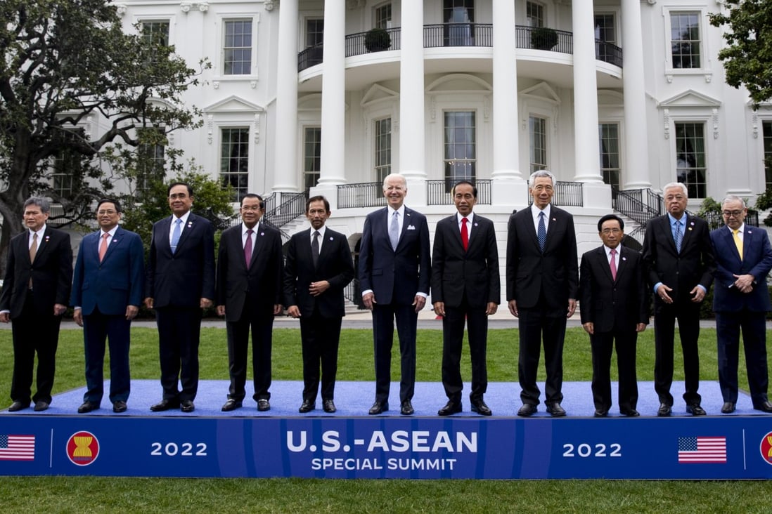 US President Joe Biden (centre) gathers with leaders of Association of Southeast Asian Nations countries for a photo on the South Lawn of the White House in Washington on May 12. Photo: Bloomberg