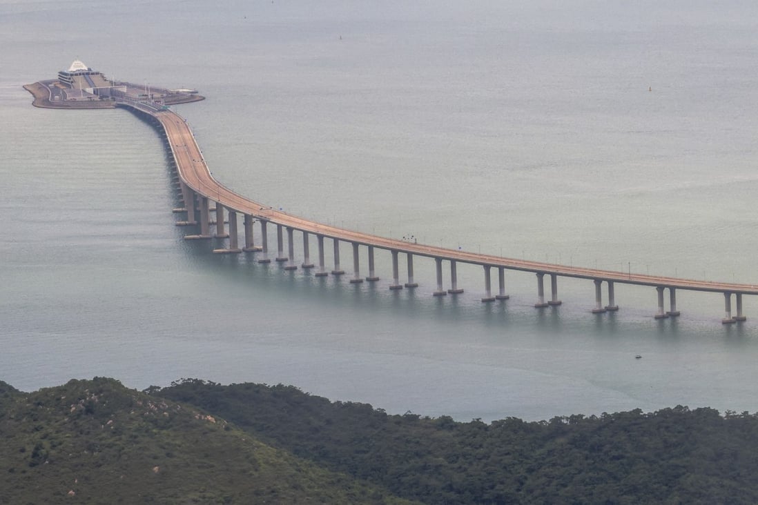 The Hong Kong-Zhuhai-Macau bridge as seen from Tung Chung in Hong Kong, on May 24. The building of the bridge has had an impact on the population of Chinese white dolphins in these waters. Photo: Jelly Tse